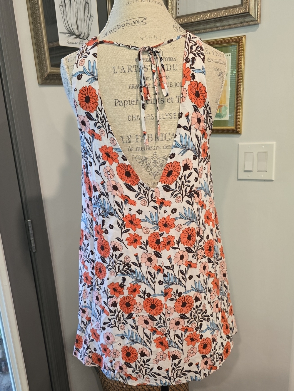 Lulu's Coral and White Floral Back-Tie Swing Dress - Picture 9 of 9